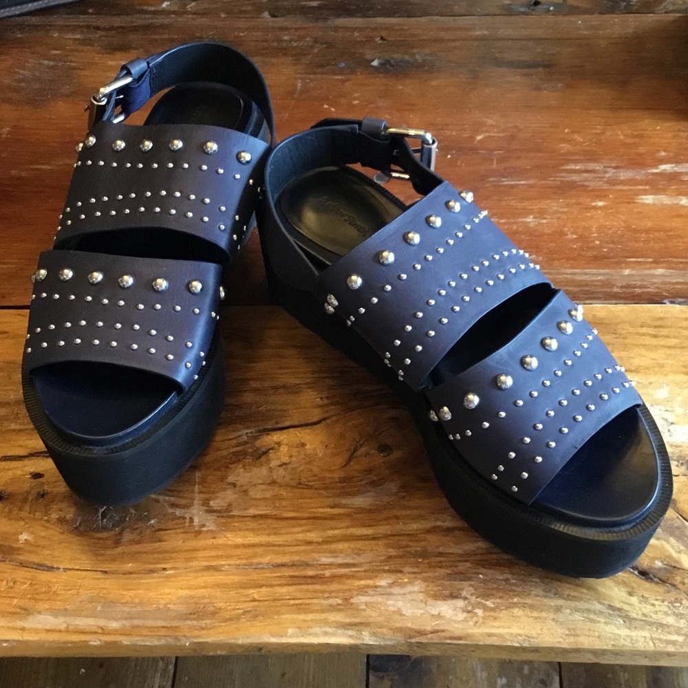 NWOT & Other Stories Studded Navy Platform Sandals - Women's Fashion Sandals